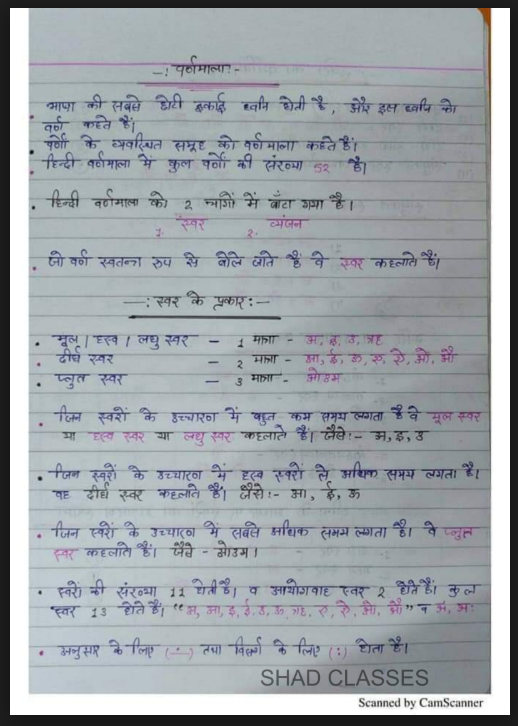 Images of Hindi Grammar ( हिंदी व्याकरण ) Handwritten Notes PDF - Page 1
