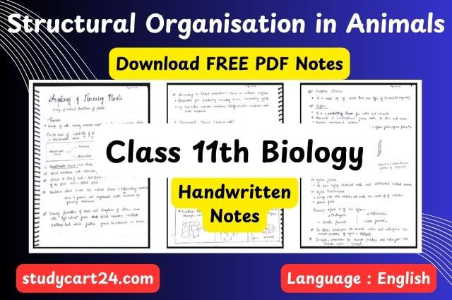 Chapter 7: Structural Organisation in Animals Class 11 Biology Handwritten Notes PDF in English – Free Download