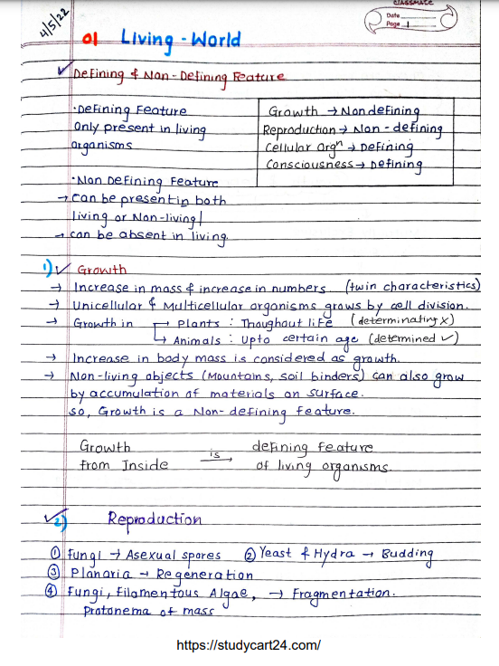Class 11 Biology Complete Handwritten Notes Page 1
