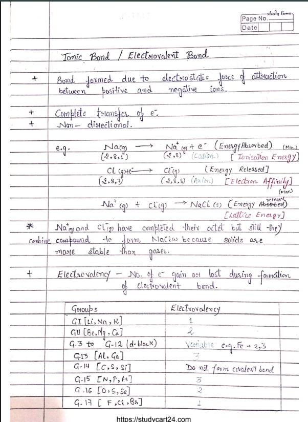 Chemistry Chapter 4 Chemical Bonding and Molecular Structure, Download Free Handwritten Notes in English