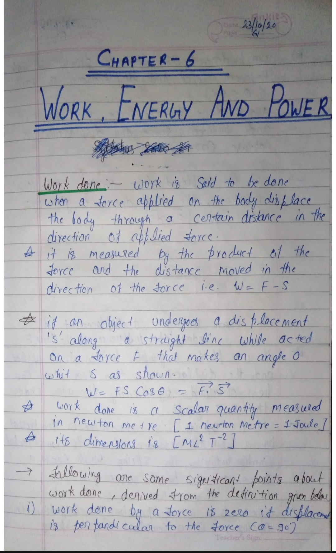 Chapter 6: Work Energy and Power Notes Class 11 Physics PDF