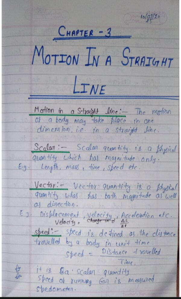 Chapter 3: Motion in a straight line class 11 notes PDF download
