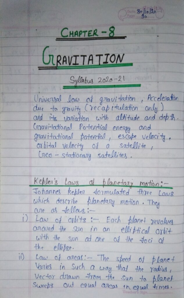 images of Class 11 Physics Gravitation Notes pg1