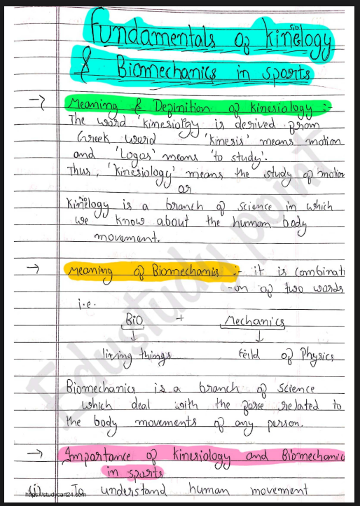 Images of Fundamentals of Kinesiology and Biomechanics in Sports - Physical Education for Class 11 Notes PDF - Page 1