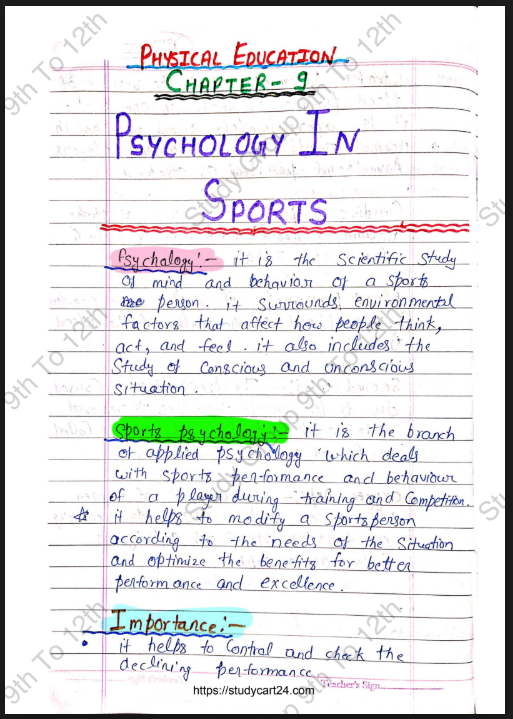 Images of Psychology in Sports Class - Physical Education for Class 11 Notes PDF - Page 1