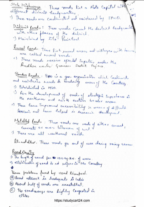 Class 10 Geography Chapter 12 Notes: Lifelines of National Economy