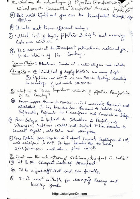 Class 10 Geography Chapter 12 Notes: Lifelines of National Economy