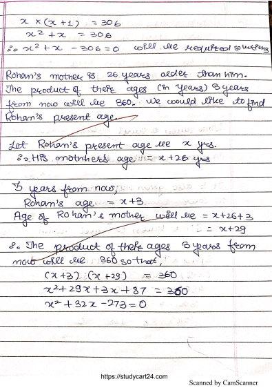 Quadratic Equations Maths handwritten notes