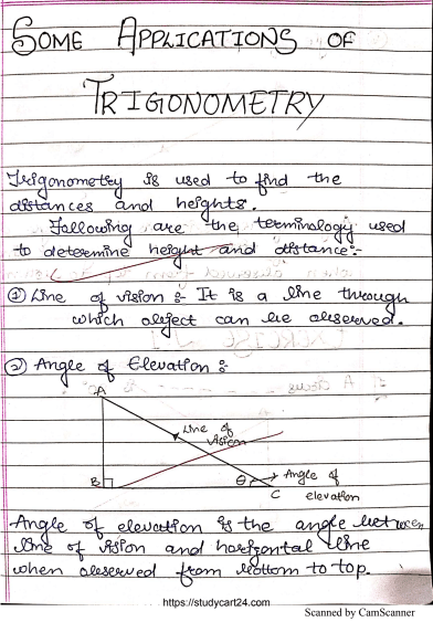 Applications of Trigonometry notes pages overview