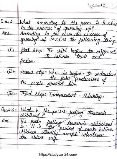 Childhood Class 11 Questions and Answers PDF 