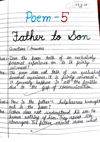 Father to Son Class 11 Questions and Answers Extra