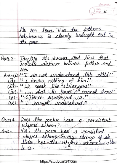 Poem 5: Father to Son Class 11 English Hornbill Q&A Free PDF