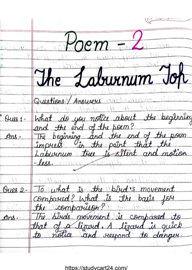 Poem 2: The Laburnum Top - Class 11 English Hornbill Question Answers &ndash; Free Handwritten PDF