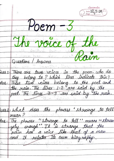 Class 11 English Hornbill &ndash; Poem 3: The Voice of the Rain Question Answers - FREE PDF