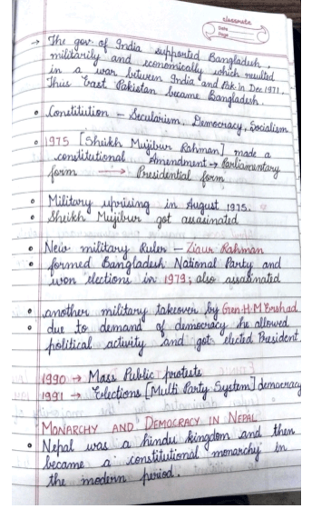 Class 12 Political Science NCERT Chapter 3 Contemporary South Asia - Free Handwritten Notes PDF