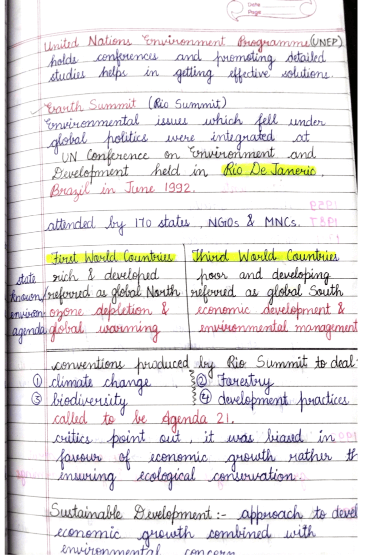 Class 12 Political Science NCERT Chapter 6 Environment & Natural Resources - Free Handwritten Notes PDF