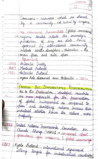 Class 12 Political Science NCERT Chapter 6 Environment & Natural Resources - Free Handwritten Notes PDF