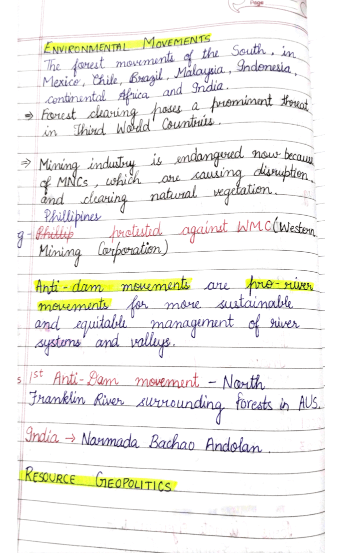 Class 12 Political Science NCERT Chapter 6 Environment & Natural Resources - Free Handwritten Notes PDF